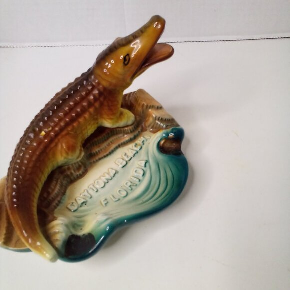 Vintage Daytona Beach Florida Ashtray Trinket Dish Alligator Crocodile - Picture 12 of 14